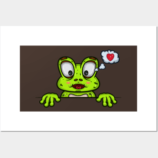 Frog Cartoon With Loving Face Expression Posters and Art